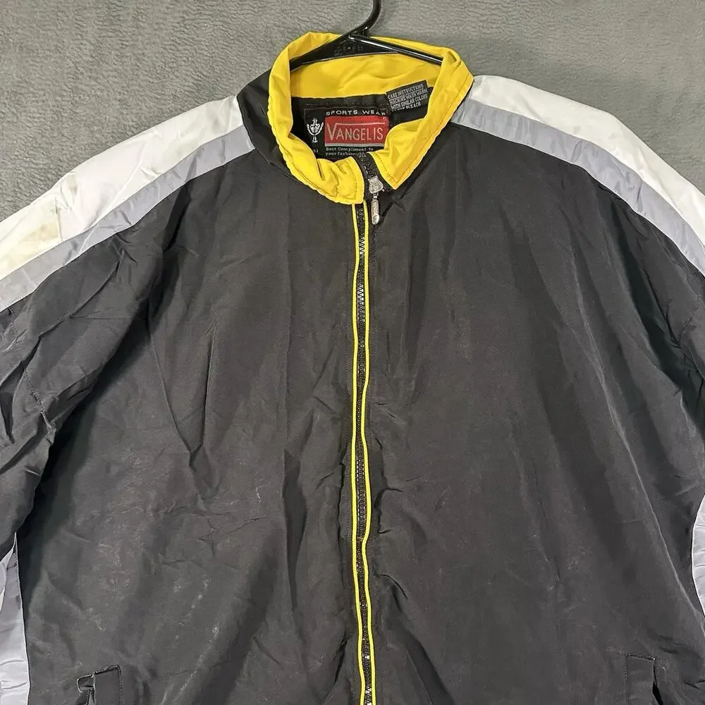 Vangelis Jacket Black White Men Large Vintage 90s Windbreaker Nylon Full Zip